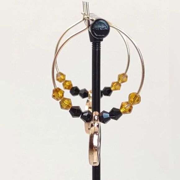 Initial Charm Earrings Black and Gold - Picture 6 of 16